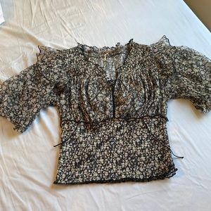 Black floral peasant blouse